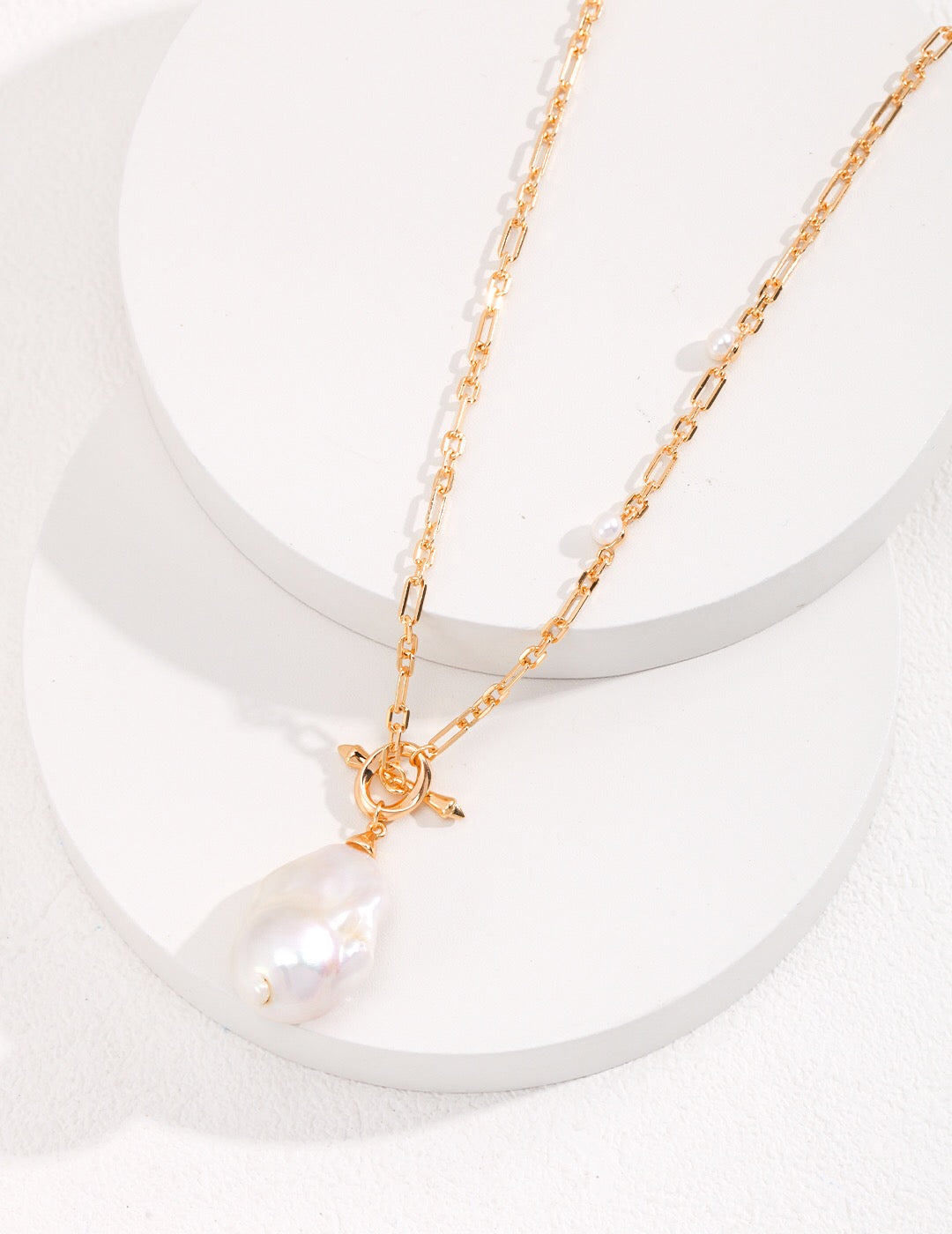 Unique Large Baroque Pearl Pendant With Gold Chain Necklace