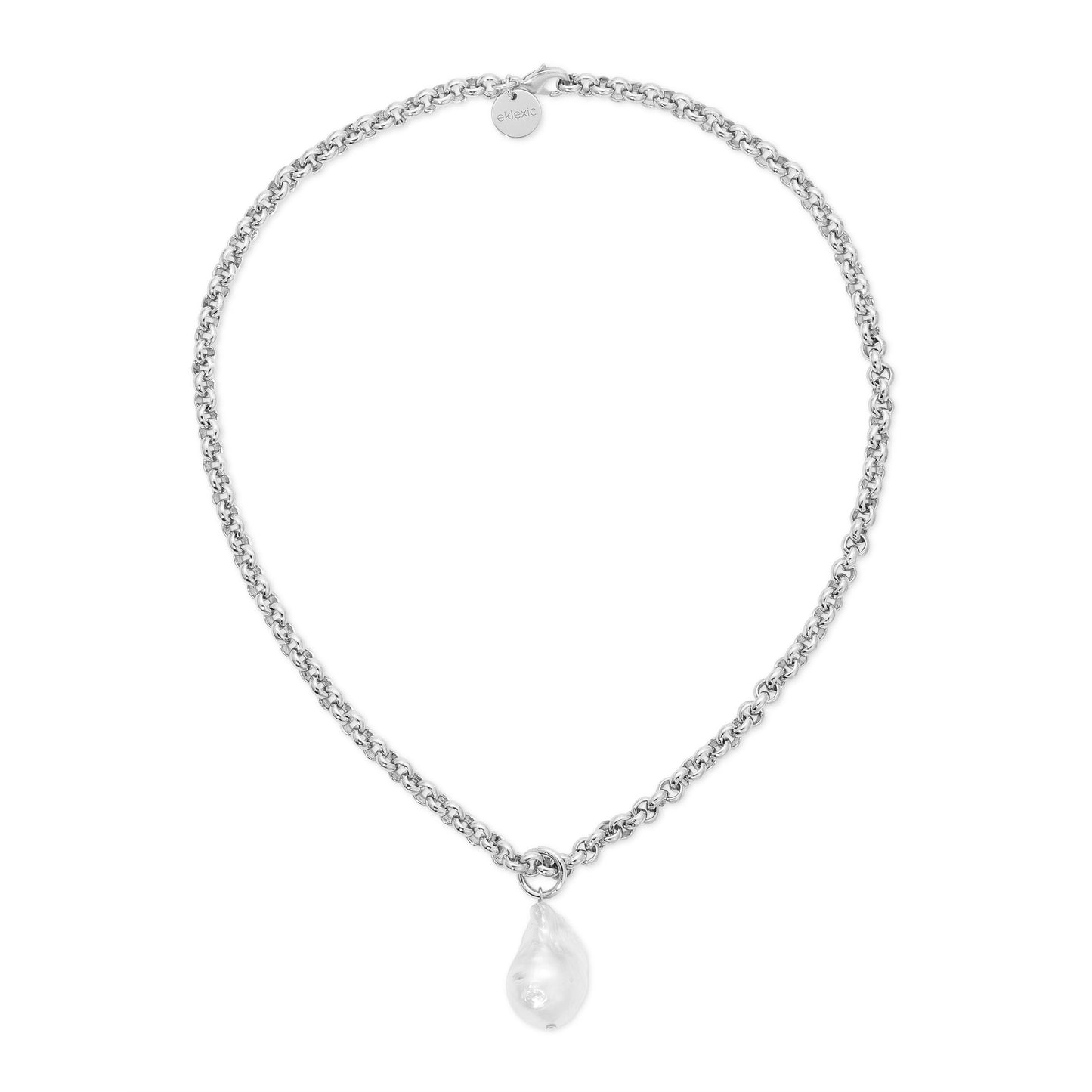 Micro Royal Chain With XL Baroque Pearl Pendant Necklace by Eklexic